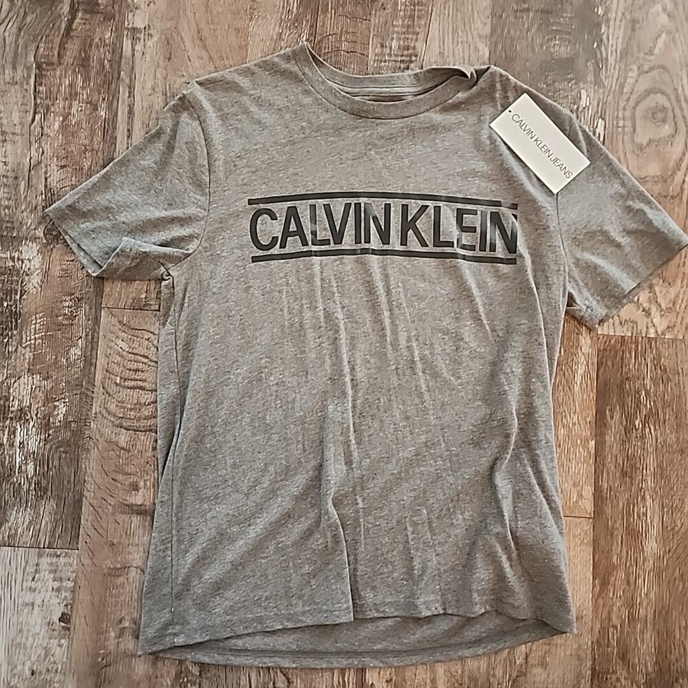 Calvin Klein Mens T Shirt Gray Medium Core Chest Logo Cotton Short Sleeves